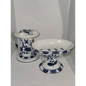 Vintage Vienna Woods Fine China Porcelain Blue Onion Pedestal Soad Dish Toothbru